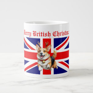 Merry British Christmas Corgi Reindeer Antlers Large Coffee Mug