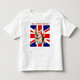 Merry British Christmas Corgi Reindeer Antlers Toddler T-Shirt