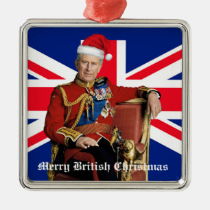 Merry British Christmas King Charles III  Metal Tree Decoration