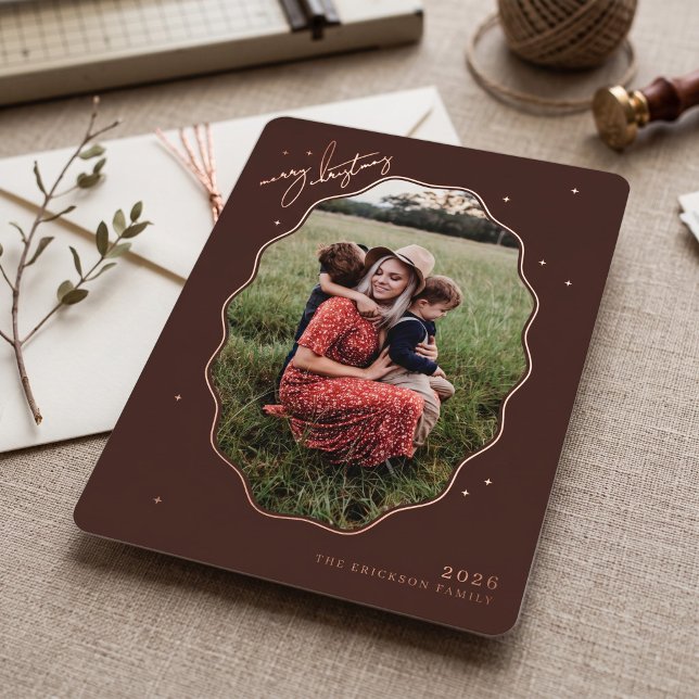 Merry Brown Scallop Frame Photo (Simulated card on table)
