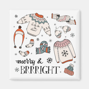 Merry & Brrright Winter Clothing Christmas  Magnet
