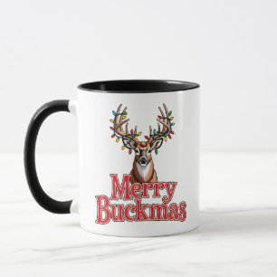 Merry Buckmas Deer Head Hunting Holiday Christmas Mug