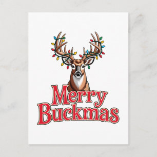 Merry Buckmas Deer Head Hunting Holiday Christmas Postcard