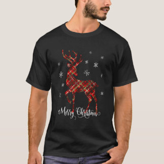 Merry Buffalo Red Plaid Deer Snowflake Reindeer Fo T-Shirt