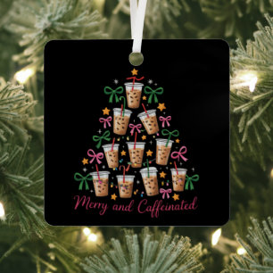 Merry & Caffeinated Xmas Coquette Coffee Latte Metal Tree Decoration