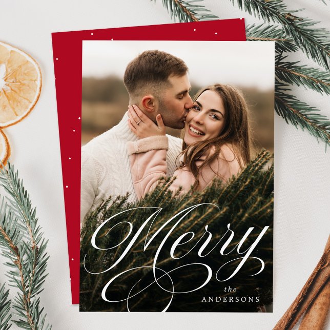 Merry Calligraphy Script Photo Holiday Card (Creator Uploaded)