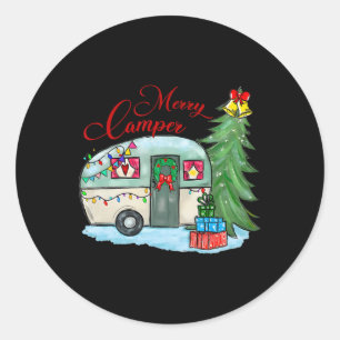 Merry Camper Christmas Santa Camper Camping Truck Classic Round Sticker