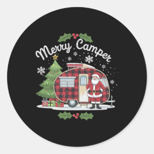 Merry Camper Christmas Santa Camping Truck Family  Classic Round Sticker