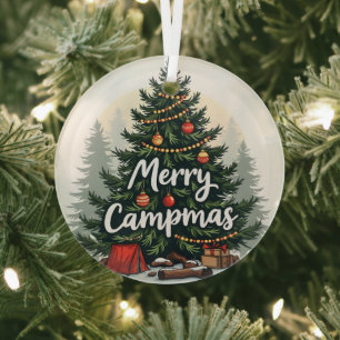 Merry Campmas Camping Theme Christmas Tree Glass Tree Decoration