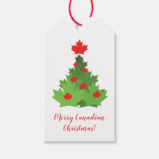 Merry Canadian Flag Maple Leaf Christmas Tree Gift Tags (Front)