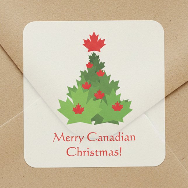 Merry Canadian Flag Maple Leaf Christmas Tree Square Sticker (Creator Uploaded)