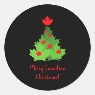 Merry Canadian Maple Leaf Flag Christmas Classic Round Sticker