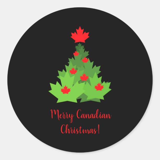Merry Canadian Maple Leaf Flag Christmas  Classic Round Sticker (Front)