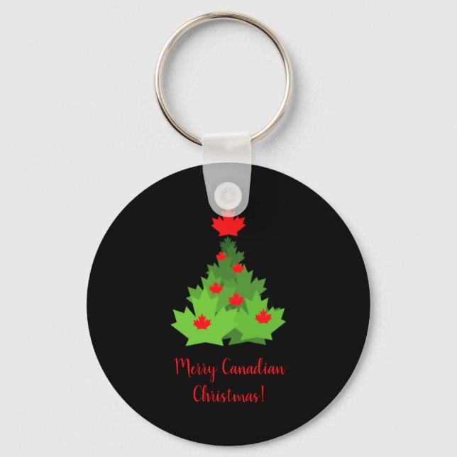 Merry Canadian Maple Leaf Flag Christmas  Key Ring (Front)