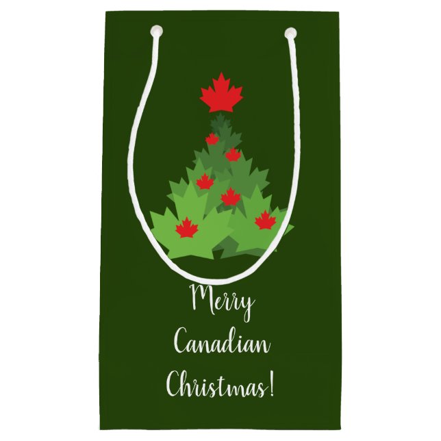 Merry Canadian Maple Leaf Flag Christmas Small Gift Bag (Front)