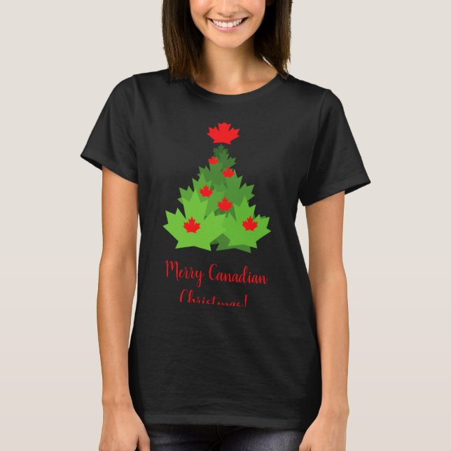 Merry Canadian Maple Leaf Flag Christmas  T-Shirt (Front)