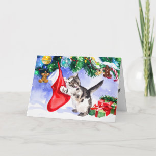 Merry Cat-mas Christmas Cute Adorable Kitten Xmas Holiday Card