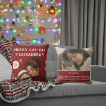 Merry Cat-Mas Crimson Christmas Photo Name Messag