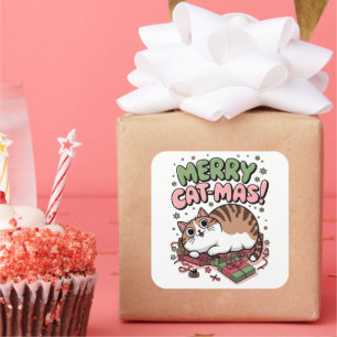 Merry Cat-mas! Cute Christmas Cat Square Sticker