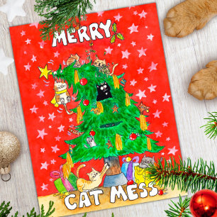 Merry Cat Mess postcard by Nicole Janes