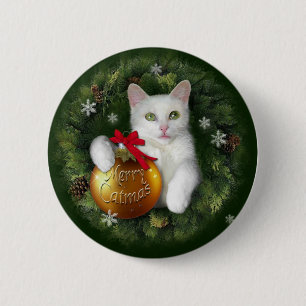 Merry Catmas 6 Cm Round Badge