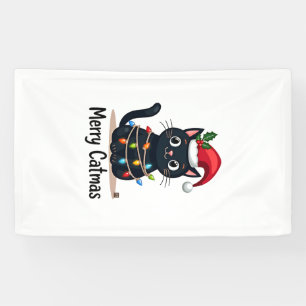Merry Catmas Black Cat Christmas Light Xmas Family Banner
