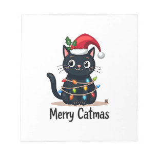 Merry Catmas Black Cat Christmas Light Xmas Family Notepad