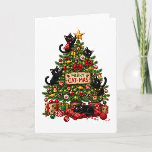Merry Catmas Black Cats Christmas Tree Kittens Holiday Card