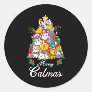 Merry Catmas Cat Christmas Tree Cat Lover Classic Round Sticker