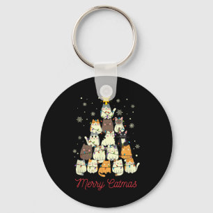 Merry Catmas Cat Christmas Tree Cat Lover  Key Ring
