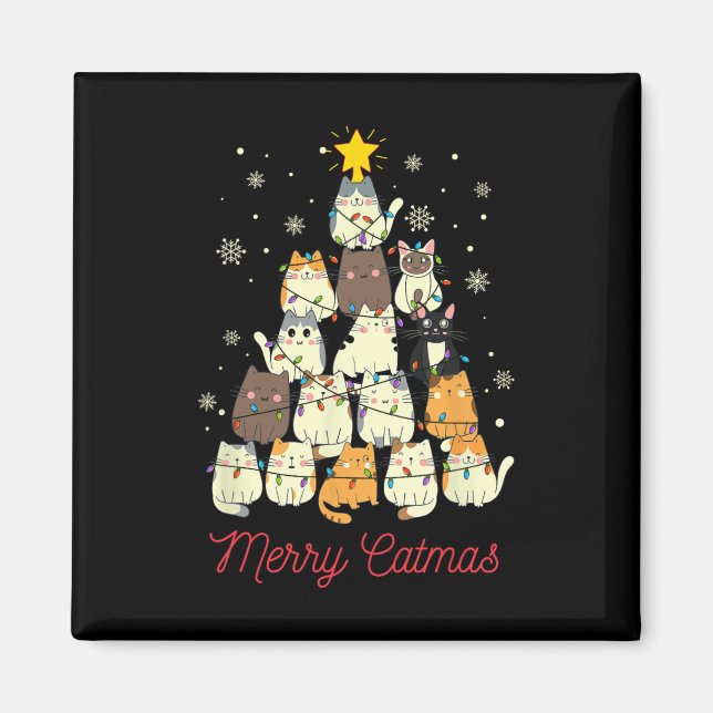 Merry Catmas Cat Christmas Tree Cat Lover  Magnet (Front)