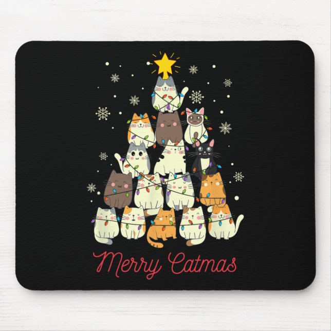 Merry Catmas Cat Christmas Tree Cat Lover  Mouse Pad (Front)