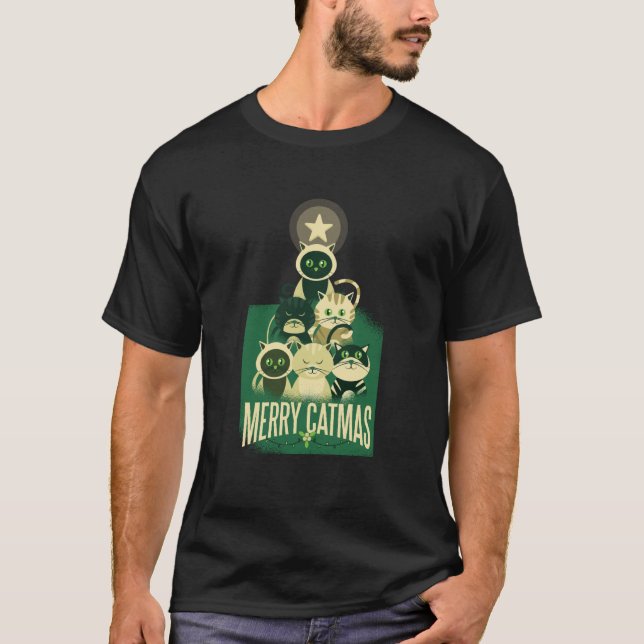 Merry Catmas Cat Christmas Tree Meme T-Shirt (Front)