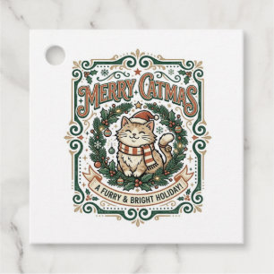 Merry Catmas Cat Christmas Vintage Vector Art Shir Favour Tags