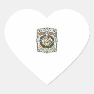 Merry Catmas Cat Christmas Vintage Vector Art Shir Heart Sticker