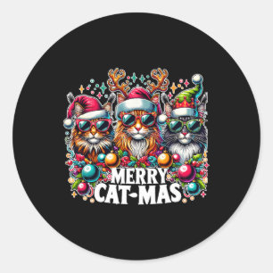 Merry Catmas Cat-mas Crew Christmas Fun Cats Classic Round Sticker