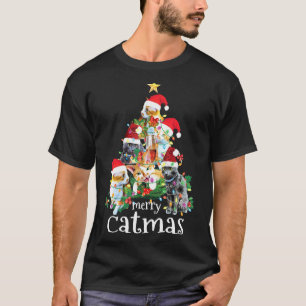 Merry Catmas Cat Mum Cat Dad Funny Christmas Tree  T-Shirt