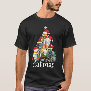 Merry Catmas Cat Mum Cat Dad Funny Christmas Tree T-Shirt