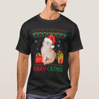 Merry Catmas Cat Ugly Christmas Aegean Mum Dad T-Shirt