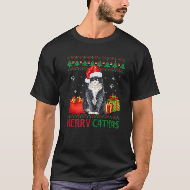 Merry Catmas Cat Ugly Christmas British Shorthair T-Shirt (Front)