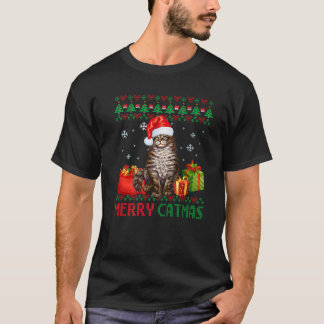 Merry Catmas Cat Ugly Christmas Maine Coon Mom Dad T-Shirt