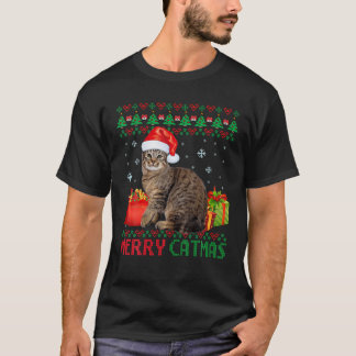 Merry Catmas Cat Ugly Christmas Pixi Bob Cat Mom D T-Shirt