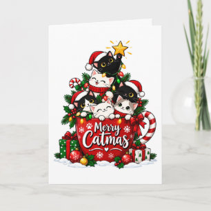 Merry Catmas Cats Cocoa Mug Cute Kittens Christmas Holiday Card