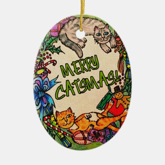 Merry Catmas Ceramic Tree Decoration (Front)