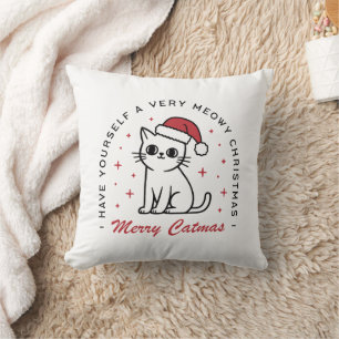 Merry Catmas Christmas cat red aesthetic  Cushion