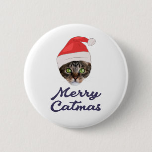 Merry Catmas, Christmas Cat Santa hat Invitation 6 Cm Round Badge