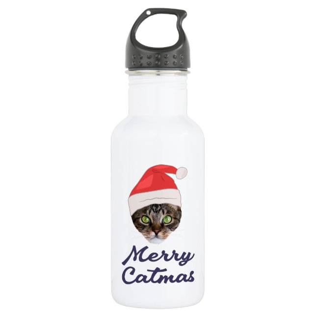 Merry Catmas, Christmas Cat Santa hat Invitation M 532 Ml Water Bottle (Front)