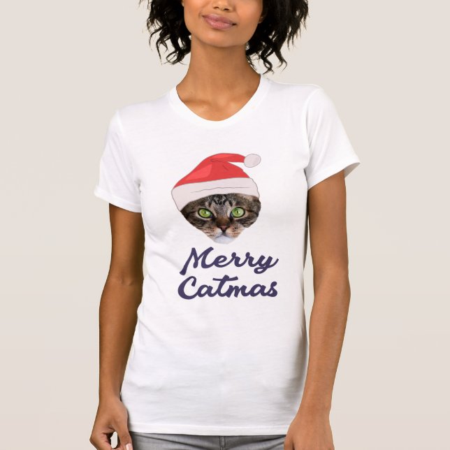 Merry Catmas, Christmas Cat Santa hat Invitation T-Shirt (Front)