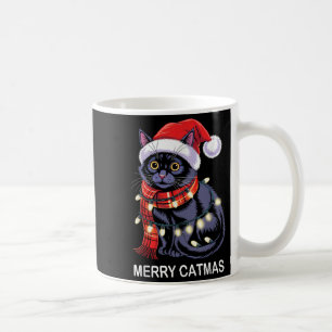 Merry Catmas Christmas Lights Cat Santa Hat Xmas M Coffee Mug