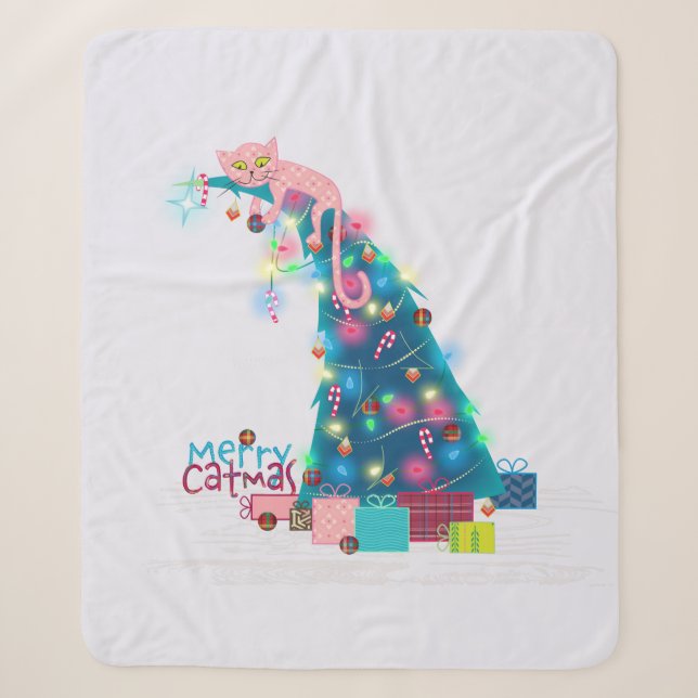 Merry Catmas Christmas Sherpa Blanket (Front)